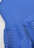 flounce skirt detail on royal blue studded knit dress