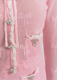Pink Bow Detail Knit Cardigan & Skirt Set – Soft Elegant Two-Piece