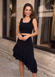 Women's black crop top and ruffle skirt set - front view