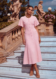 Women's pink pointelle dress with a midi silhouette