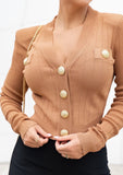 Cropped Ribbed Knitted Cardigan - Beige