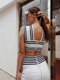 Striped Knit Pencil Skirt & Crossover-strap Top