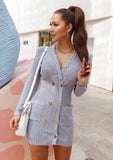 Knitted mini dress with shoulder braided details - Blue