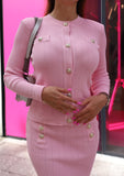 Knit mini skirt & cardigan set - pink