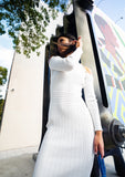 White fitted midi dress featuring a modern one-shoulder cut-out design by ShopPegasi