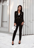 Black double breasted blazer pants suit for women by ShopPegasi