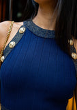 Eleni Midi Metallic Knit Dress - Royal Blue