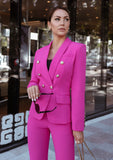 Chic and sophisticated pink berry double-breasted blazer and pants suit set – perfect for power dressing.
