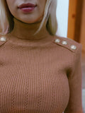 Gold Button-Embellished Turtleneck Sweater - Beige
