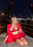 Silky Satin Blazer Top & Shorts 3 Set - Bright Red
