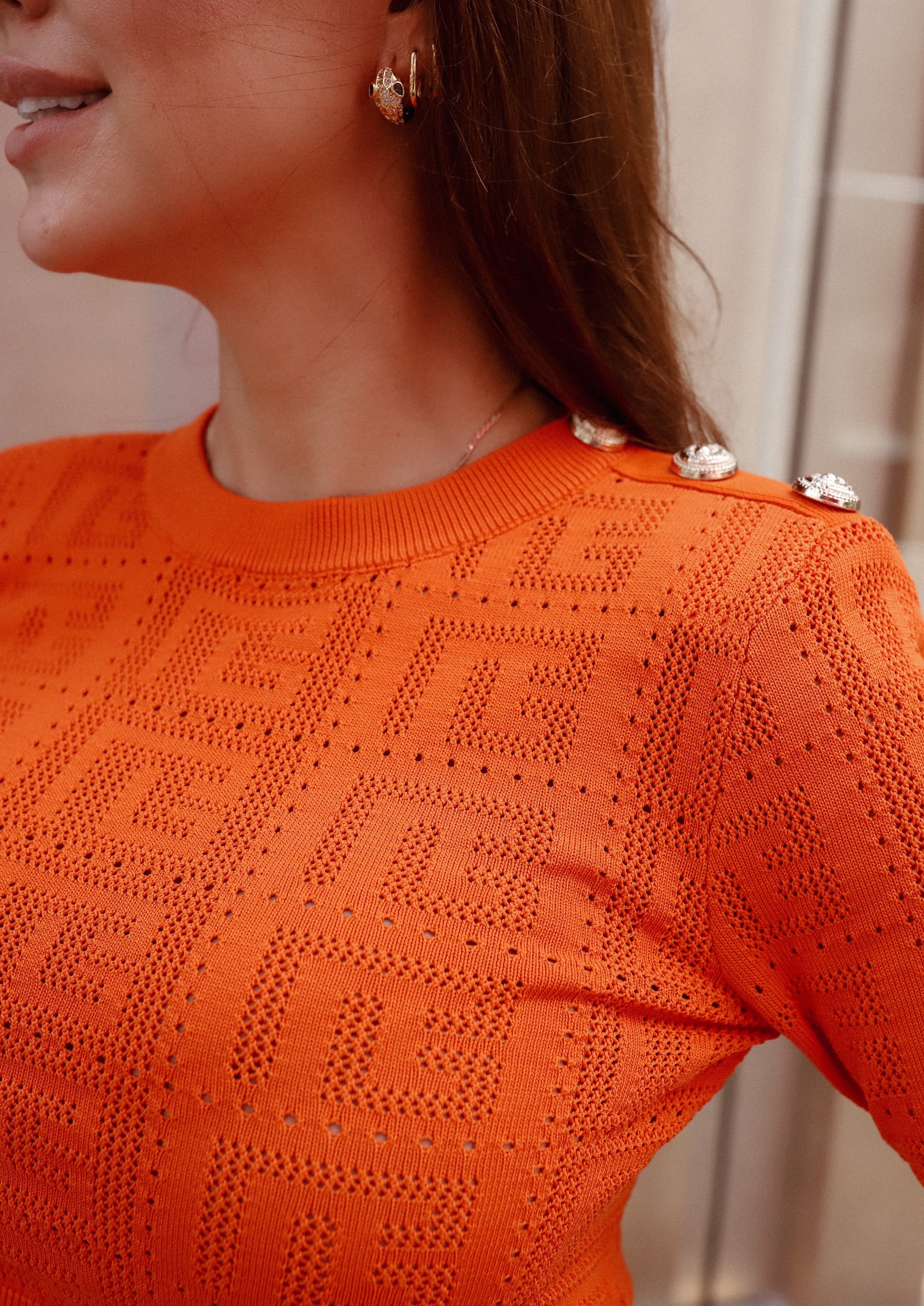 Monogram jacquard midi skirt & long sleeve top - Orange