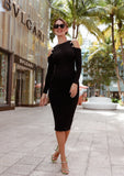 Black Midi Dress With Cut Out Shoulder Details