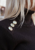 Gold Button-Embellished Turtleneck Sweater - Black