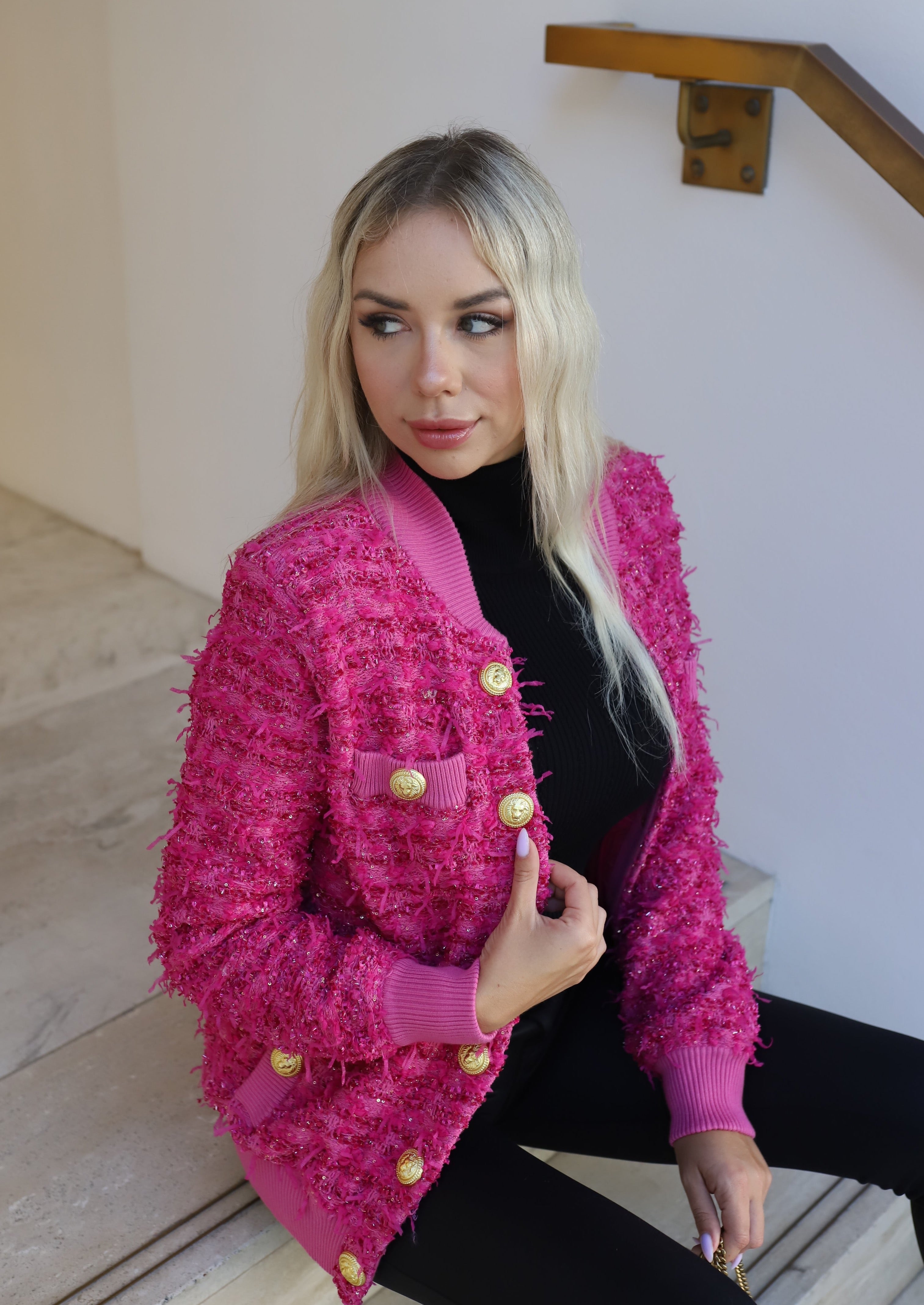 Helen tailored satin blazer set with skirt & bra top - pink fuchsia – PEGASI