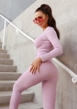 Seamless Ribbed Long Sleeves Crop Top - Pink Candy