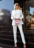 Blazer & Pants Suit Set with Zipper Details - White