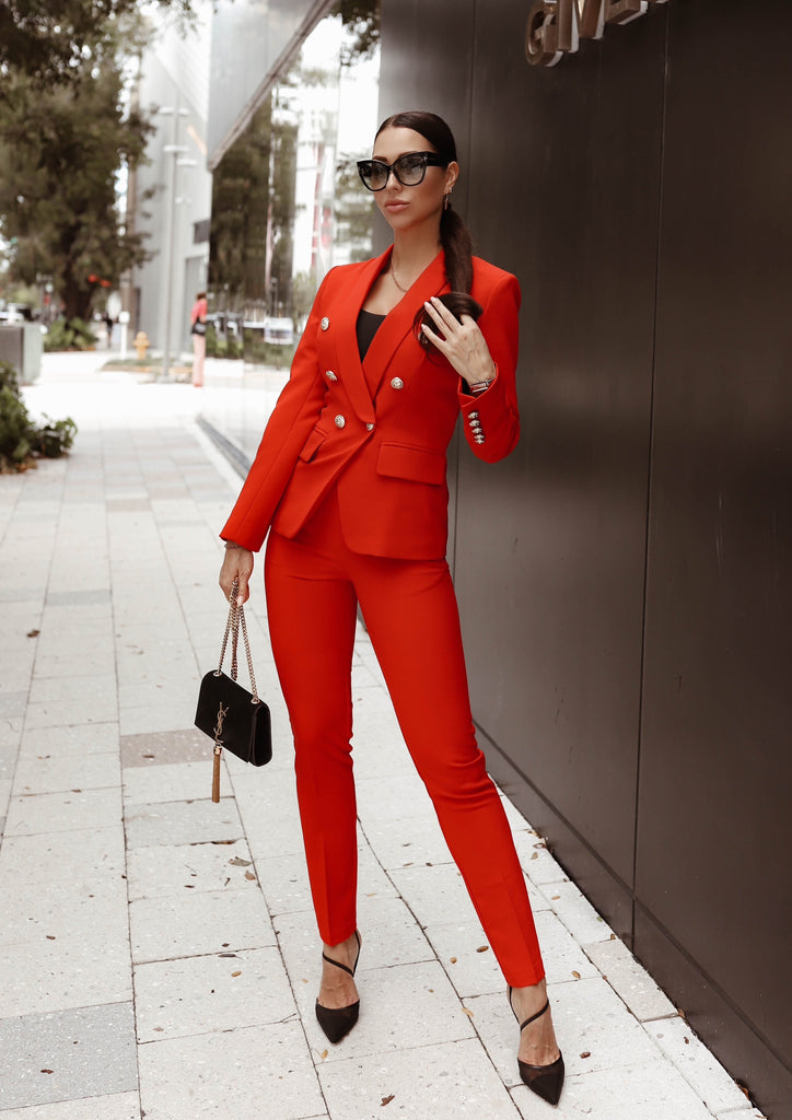 Double Breasted Blazer & Pants Suit Set - Red – PEGASI
