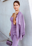 Soft Knitted set of top, cardigan, pants  - Lavender