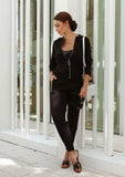 Soft Knitted set of top, cardigan, pants  - Black