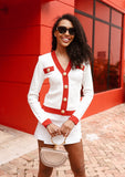 Knitted Cardigan - White & Red