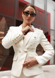 Double Breasted Blazer & Pants Suit Set - Creamy White