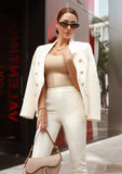 Double Breasted Blazer & Pants Suit Set - Creamy White