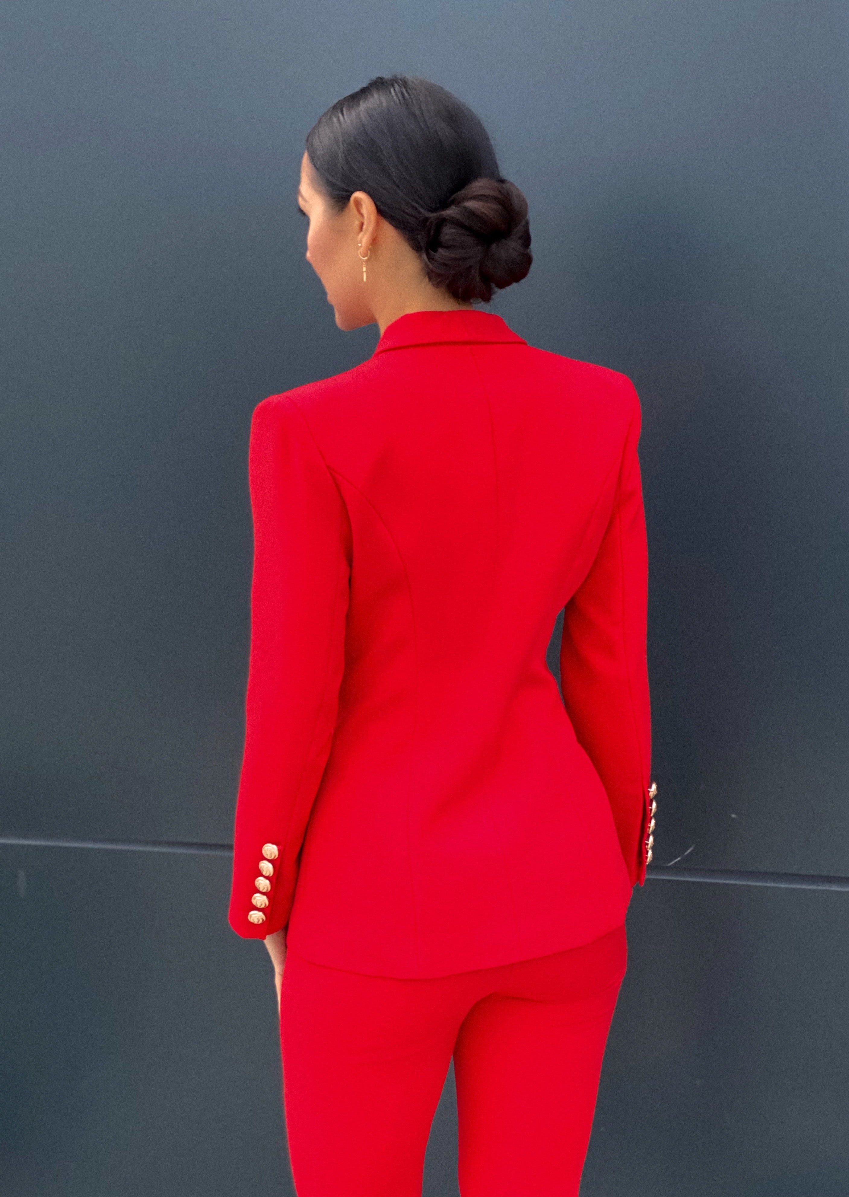 Double Breasted Blazer & Pants Suit Set - Red