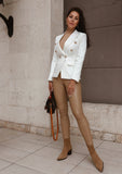 Pure White Double-breasted Blazer Gold Tone Buttons