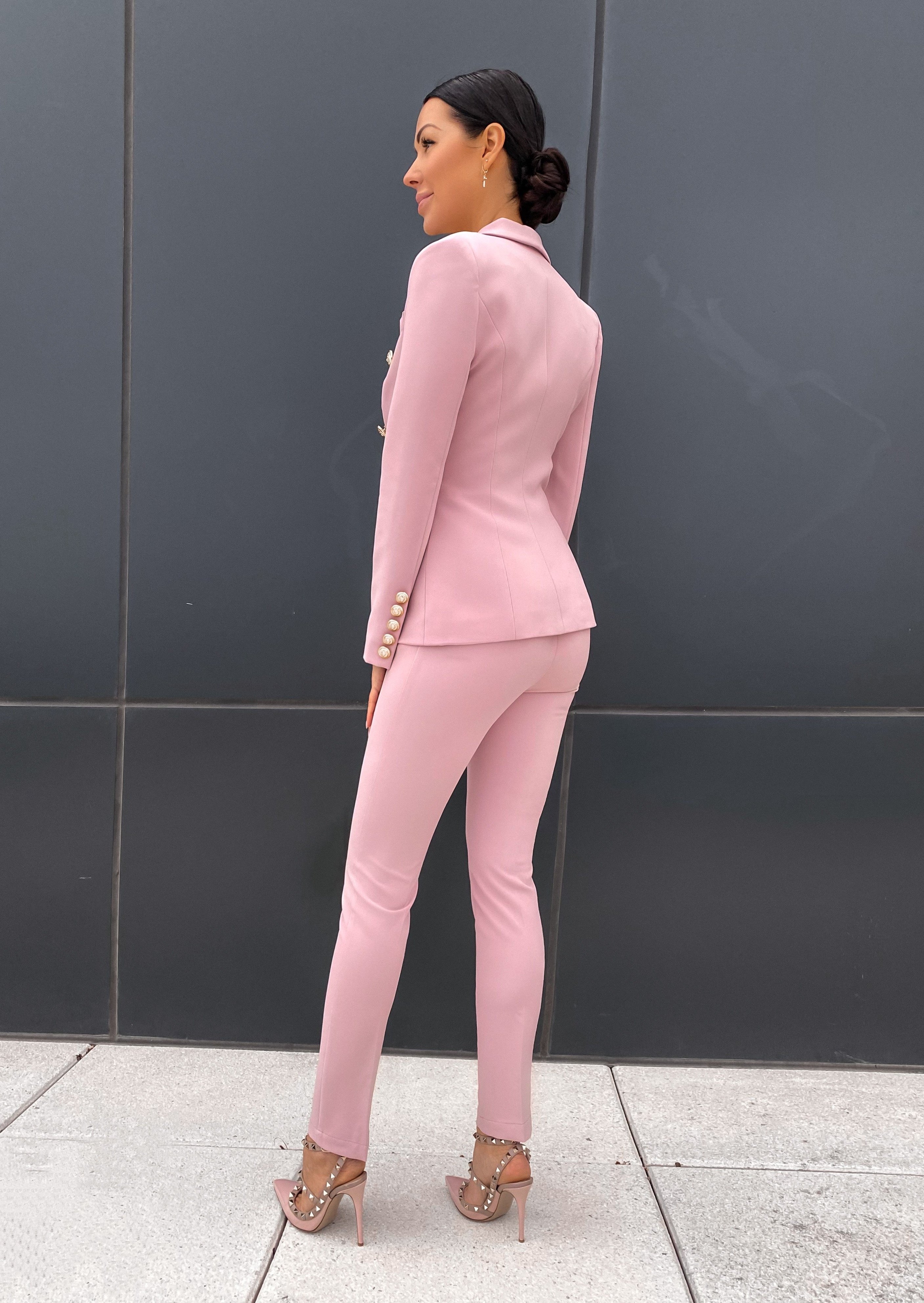 Three Flagg's Pants Suit Women Size 10 Medium Pink Blazer & Crop Capri Pant  Set