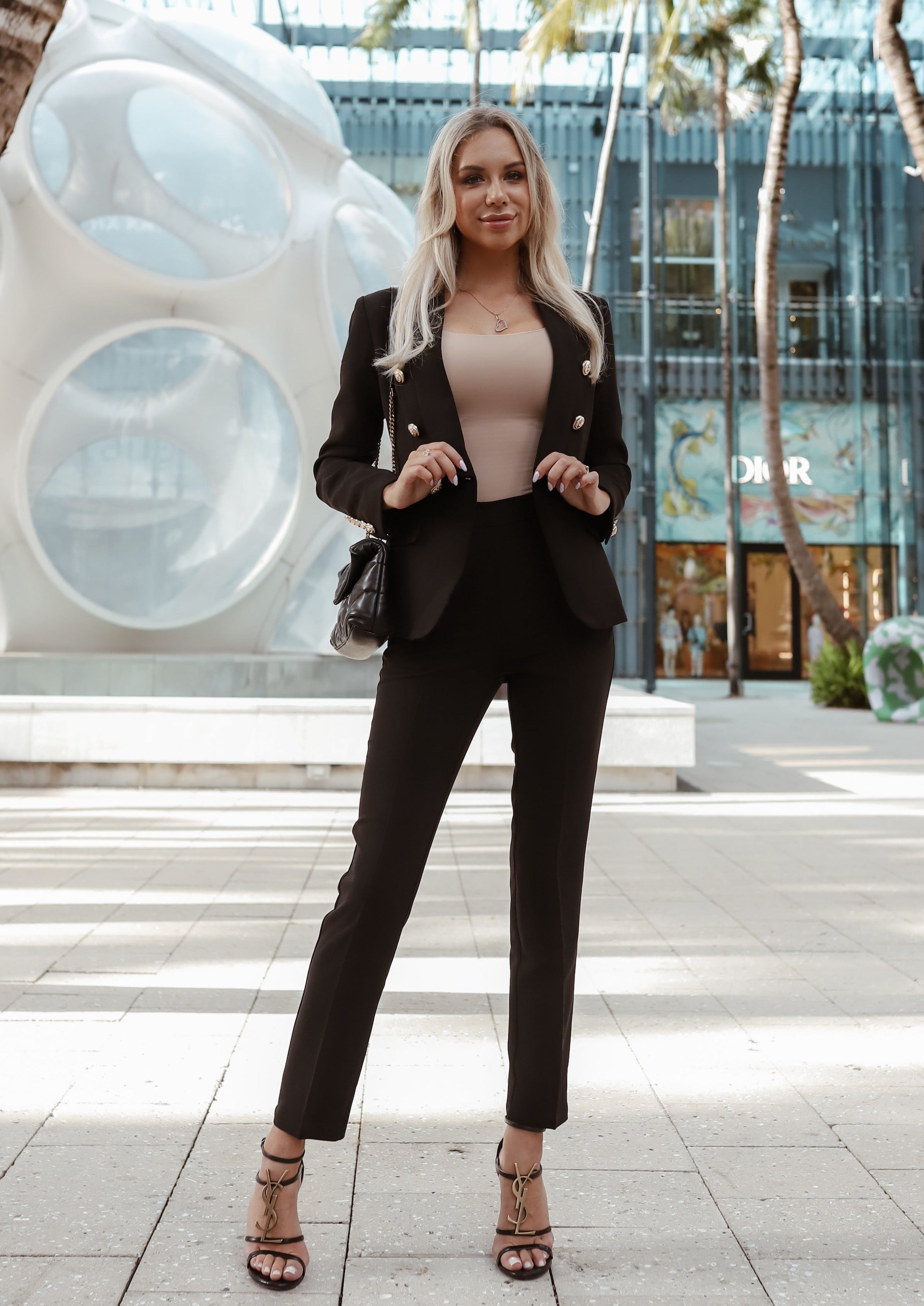 Double Breasted Blazer & Pants Suit Set - Black
