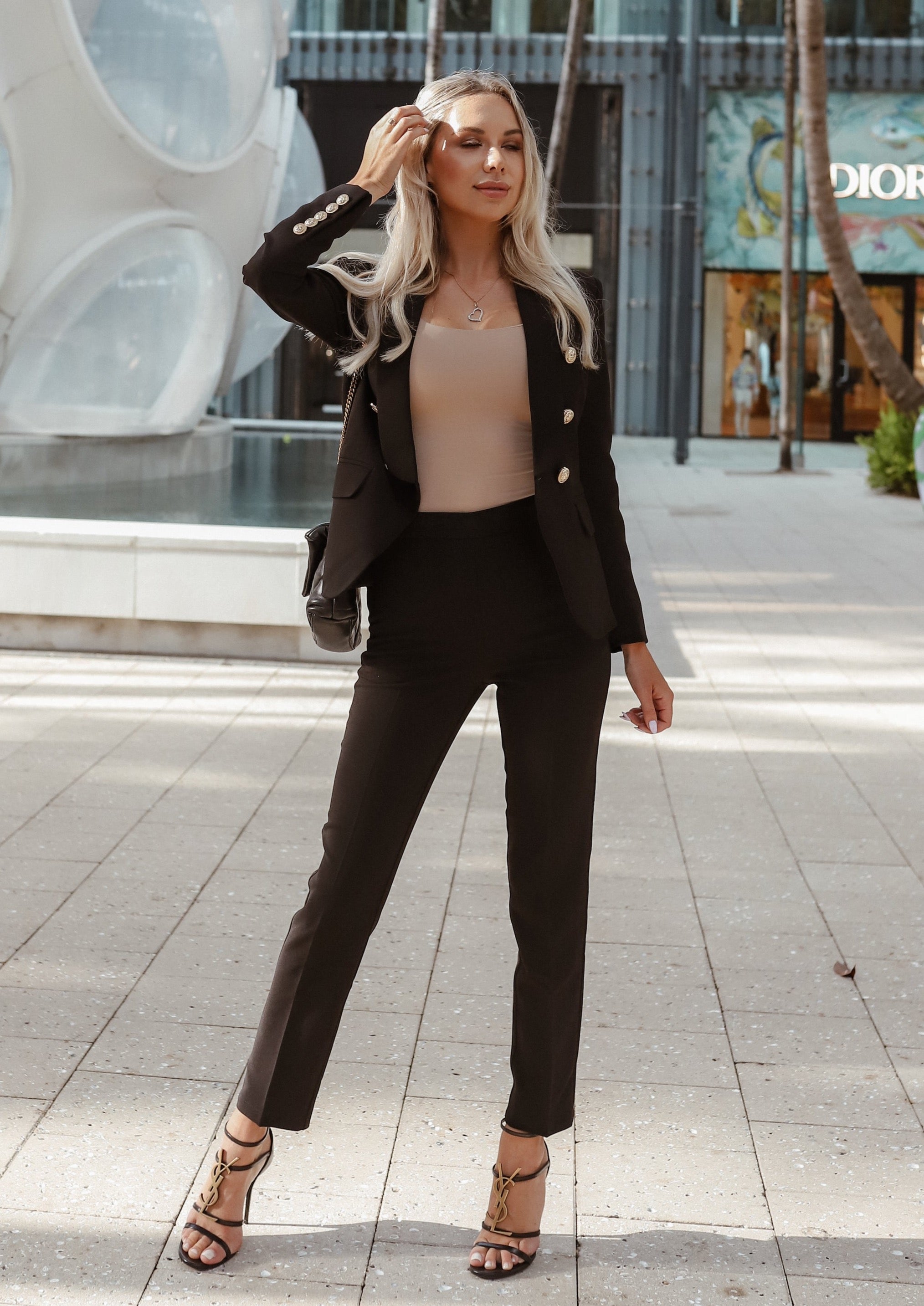 Double Breasted Blazer & Pants Suit Set - Black