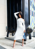 White Midi Dress With Cut Out Shoulder Details