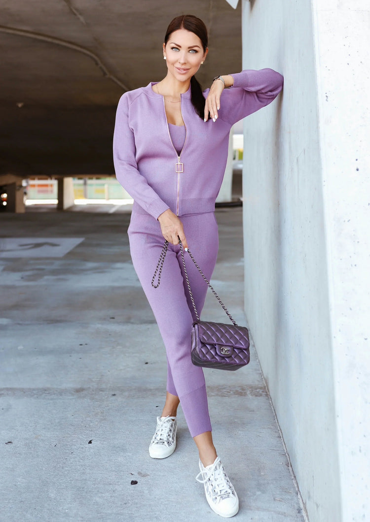 Lavender Soft Knit Three Piece Set - shoppegasi