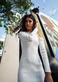 Pegasi white summer midi dress with soft fabric and shoulder cut-out detailing