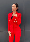 Red blazer and pants set for women’s formal or office wear