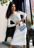 White Pegasi midi dress with sleek cut-out shoulder, perfect for summer events

