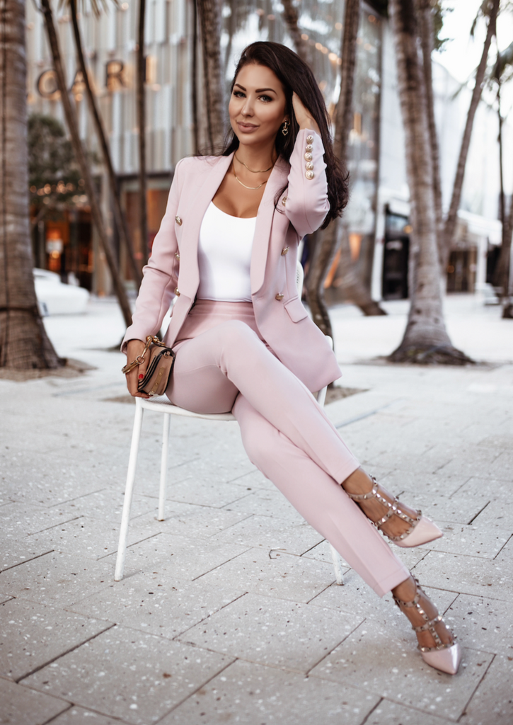 Double Breasted Blazer & Pants Suit Set - Pink – PEGASI