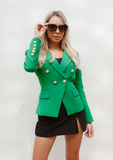 Green Double-breasted Blazer Gold Tone Buttons