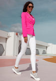 Trendy double-breasted pink blazer with gold accents – a must-have fashion staple.
