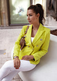 Yellow Double-breasted Blazer Silver Buttons