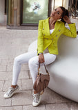 Yellow Double-breasted Blazer Silver Buttons