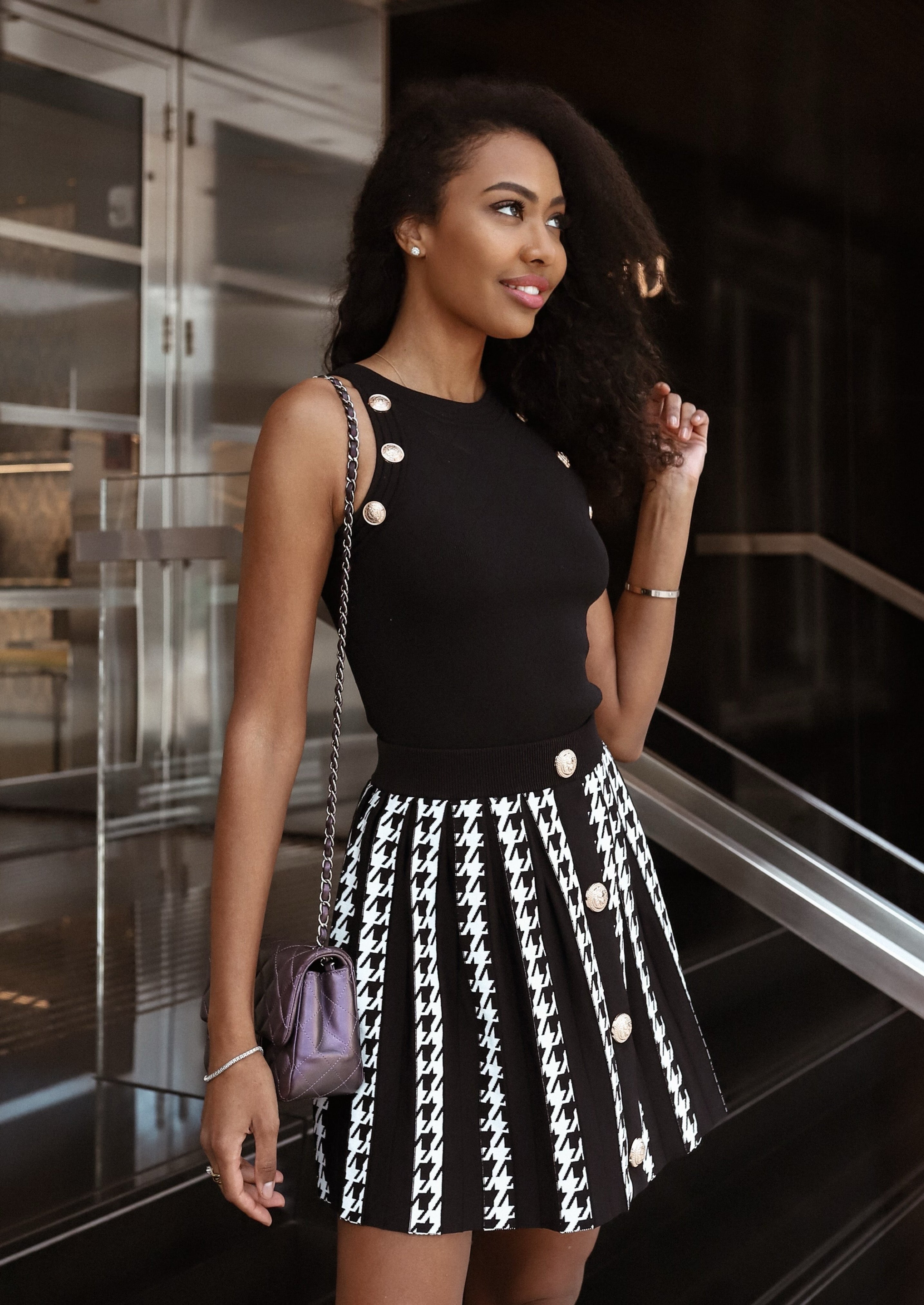 Houndstooth Pleated Knit Mini skirt